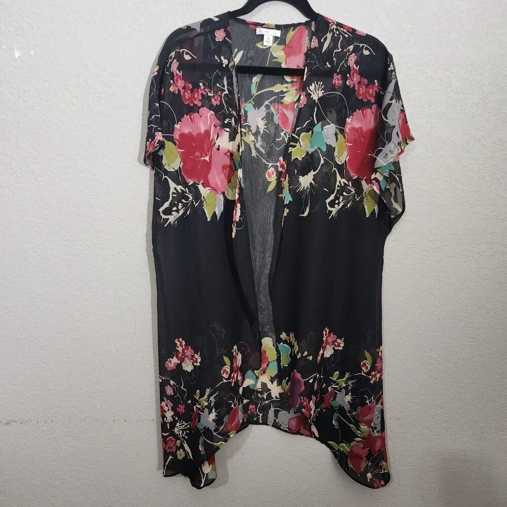 Whimsigoth Cardigan Duster Medium Floral Black Boho Cottagecore Fairy Swim